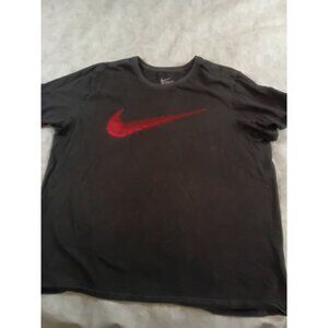 Nike Mens Black T-Shirt With Red Swoosh Logo Athletic Fit Size XXL